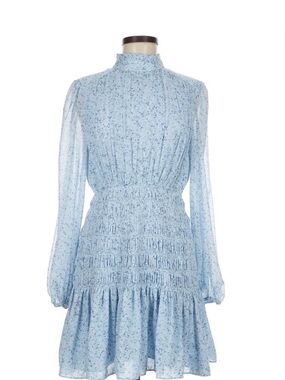 House of Harlow 1960 Light Blue Floral Long-Sleeve Smocked Dress